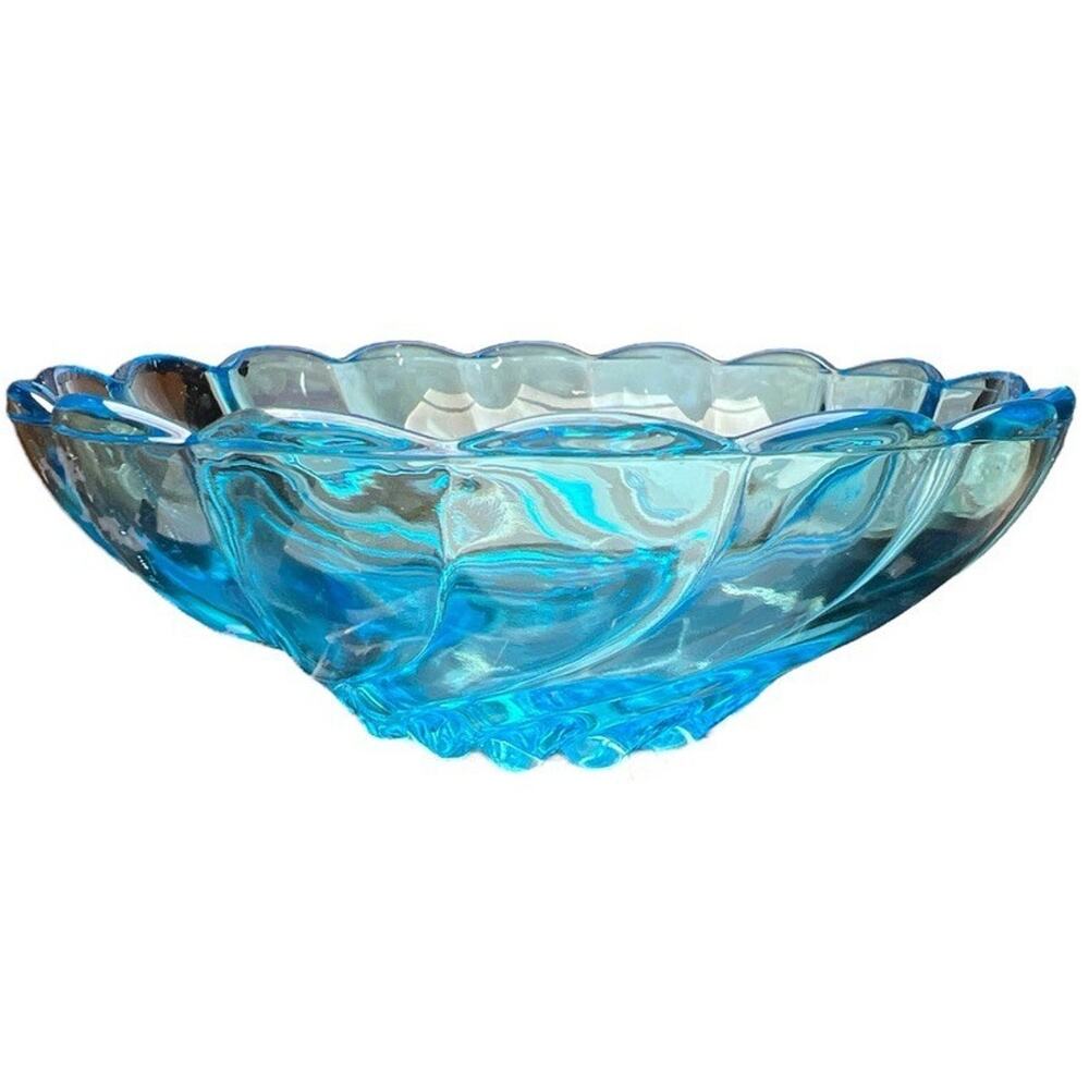 Vintage Swirly Blue Glass Trinket Jewelry Soap Dish Gift Collector Kitsch Girly